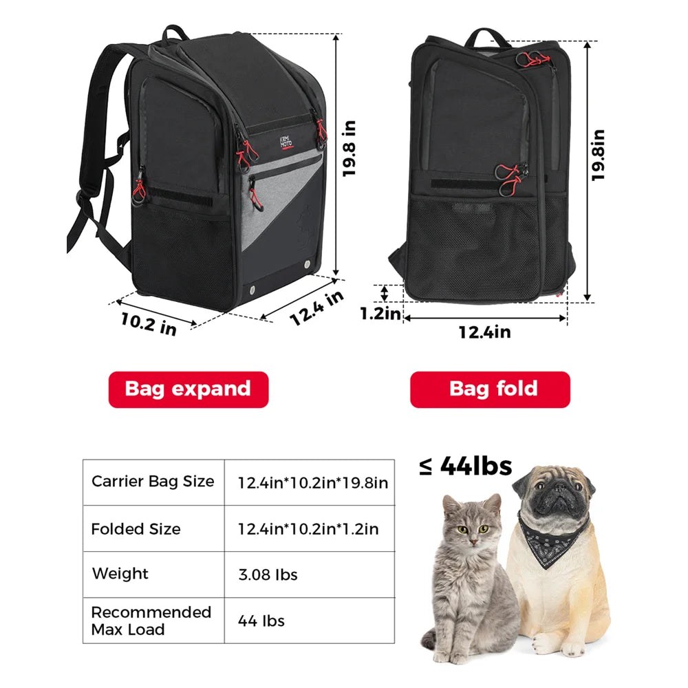 Motorrad Hund/Katze Tragbare Transporttasche Tragfähigkeit 44L Faltbarer Hundetransportrucksack